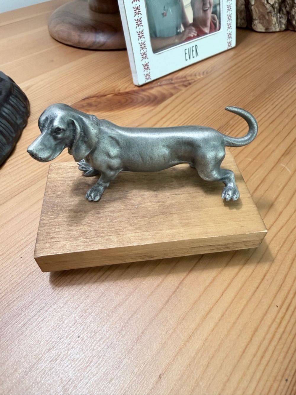 Towle Vintage Pewter Dachshund Figurine on Wood Base - Decorative Home Accent